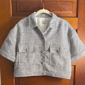 LOFT Short-Sleeve Tweed cropped Jacket in Gray